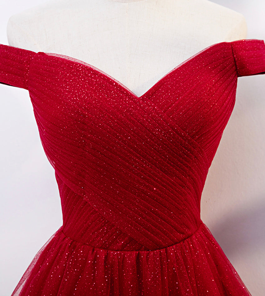 Burgundy tulle long prom dress evening dress C2149