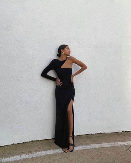 Unique black long prom dress with hight split C2118