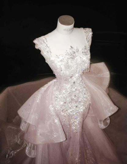 Gorgeous Pink Sequins Mermaid Beading Long Evening Dress Birthday Outfits, HZ0319