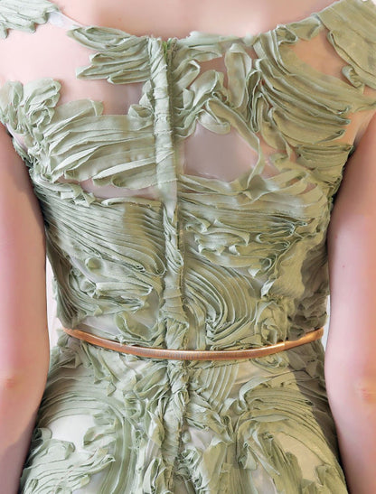 Prom Dresses Long Sage Green Embossment Texture Sleeveless A Line With Sash Wedding Guest Dress