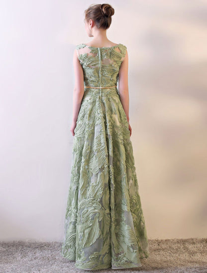 Prom Dresses Long Sage Green Embossment Texture Sleeveless A Line With Sash Wedding Guest Dress