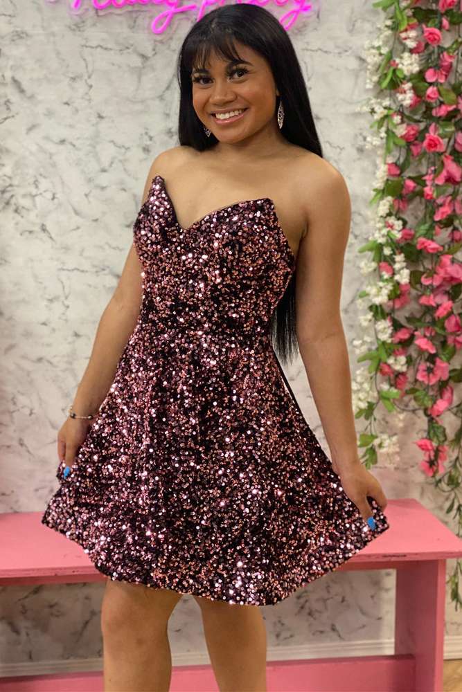 Dark Green Sequin Sweetheart A-Line Short Homecoming Dress