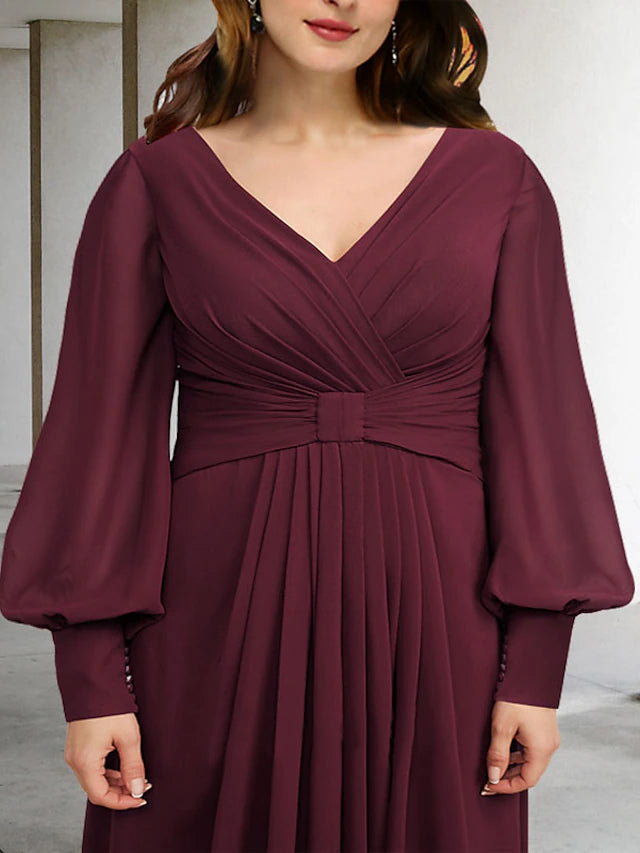 A-Line Plus Size Curve Mother of the Bride Dresses Elegant Dress Formal Floor Length Short Sleeve Off Shoulder Chiffon with Pleats