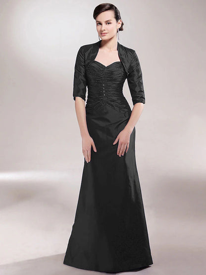 A-Line Mother of the Bride Dress Plus Size Elegant Sexy Sweetheart Spaghetti Strap Floor Length Taffeta Sleeveless with Ruched Beading Side