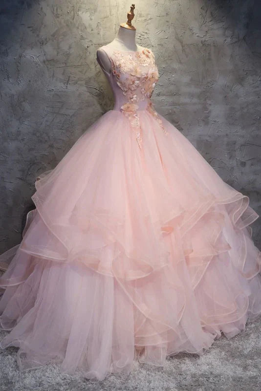 Ball Gown Long Prom Dress Flowers Gorgeous Quinceanera Dresses With Flowers