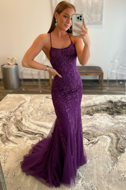 Mint Green Lace Mermaid Backless Long Prom Dresses Sleeveless Evening Dresses