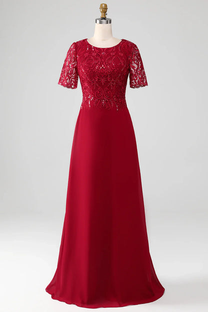 A Line Round Neck Sparkly Sequin Mother of Bride Dress With Appliques
