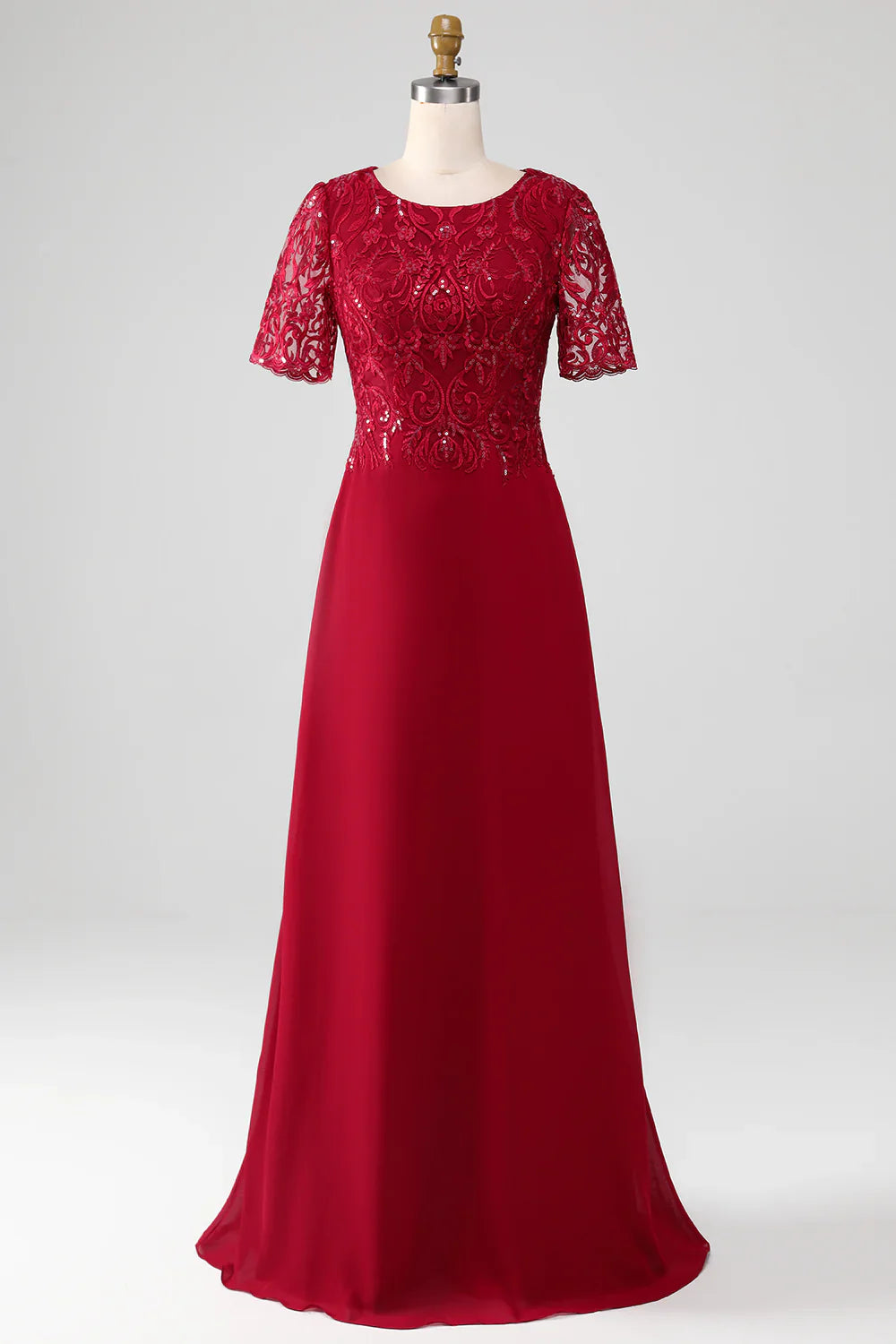 A Line Round Neck Sparkly Sequin Mother of Bride Dress With Appliques
