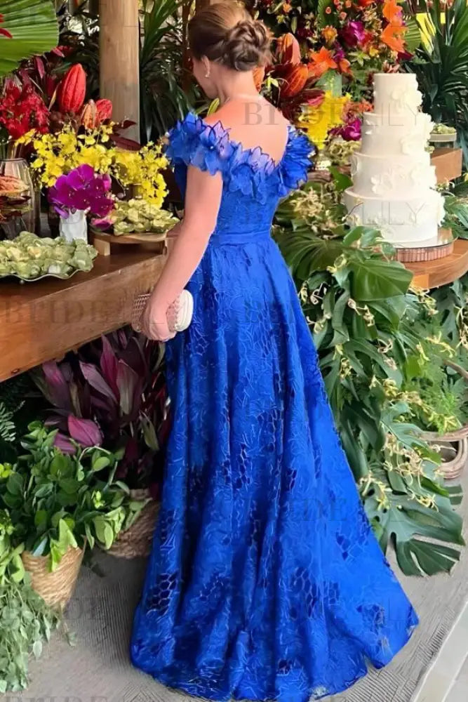 Royal Blue A-Line Wedding Guest Dresses Long with Open Back