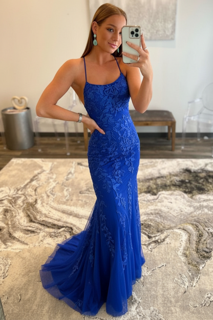Mint Green Lace Mermaid Backless Long Prom Dresses Sleeveless Evening Dresses