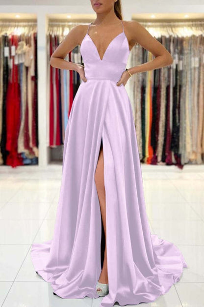 Royal Blue V-Neck Prom Dress Sleeveless With Slit