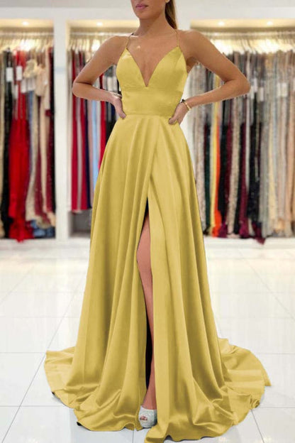 Royal Blue V-Neck Prom Dress Sleeveless With Slit