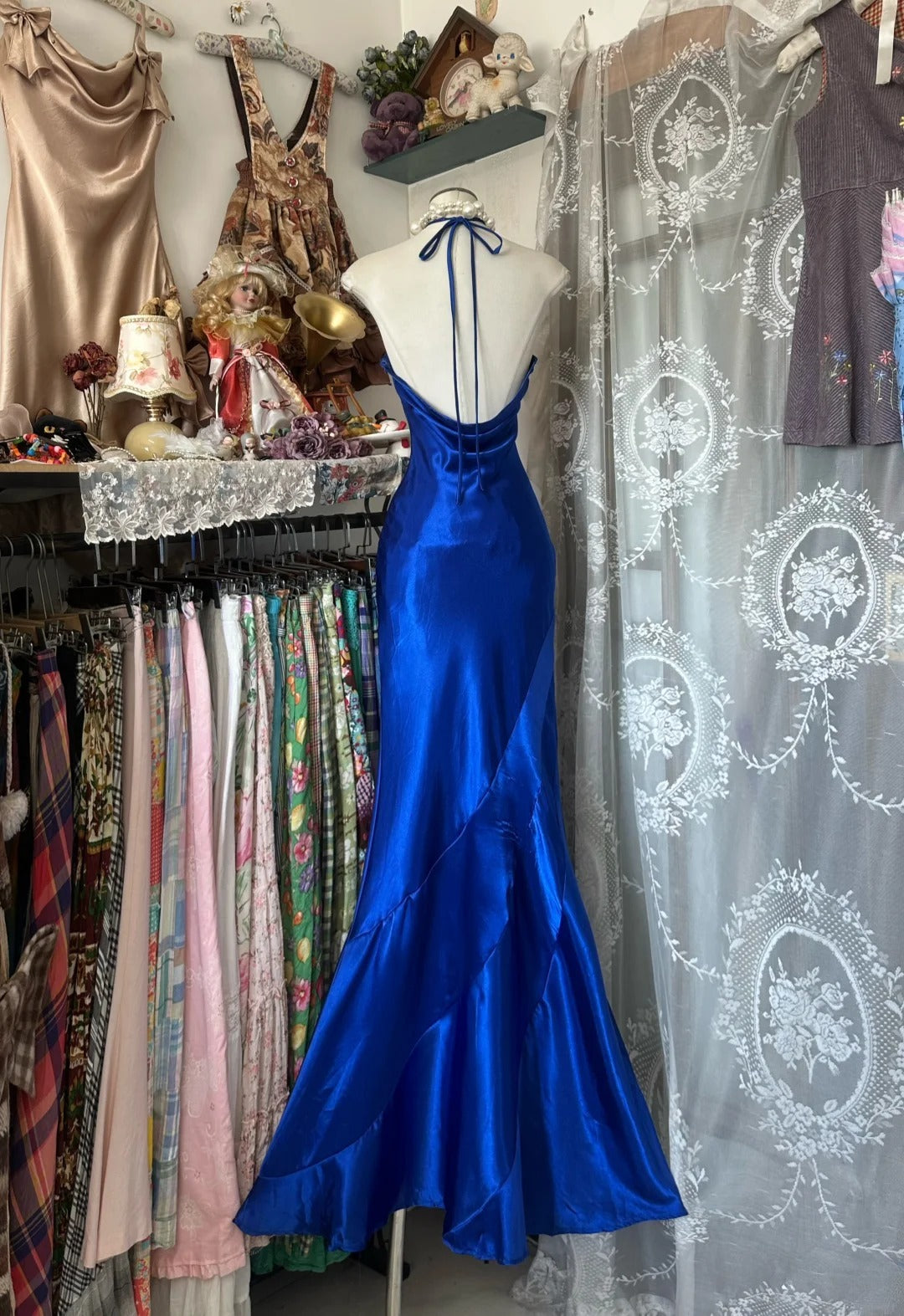 Royal Blue Mermaid Long Prom Dresses Open Back Satin Formal Occasions