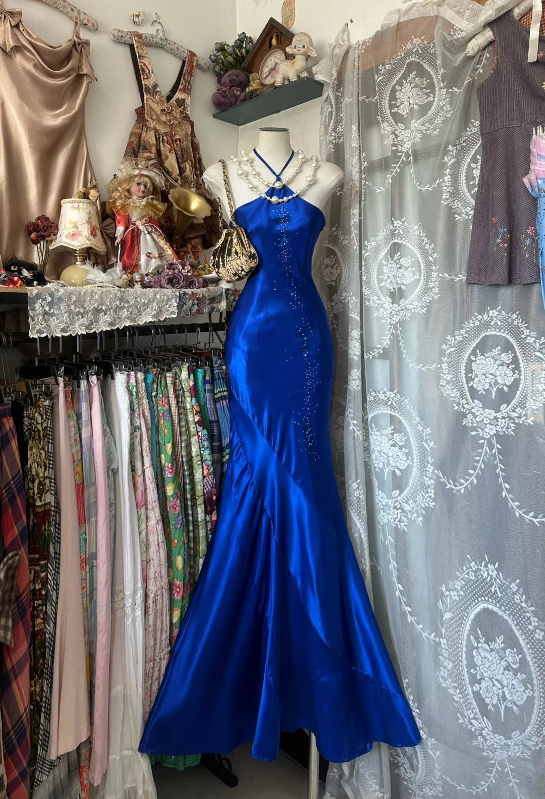 Royal Blue Mermaid Long Prom Dresses Open Back Satin Formal Occasions