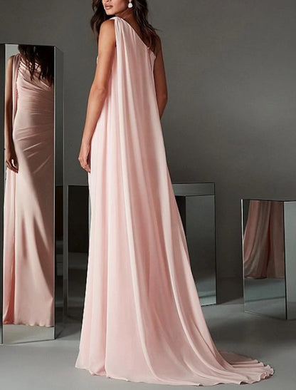 Aimishang Sheath / Column Evening Gown Elegant Dress Engagement Formal Evening Sweep / Brush Train Sleeveless One Shoulder Long Prom Dress