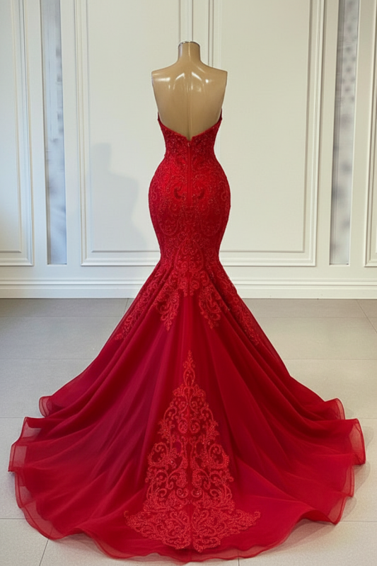Ruby Passion Sleeveless Mermaid Prom Gown Adorned with Beadwork
