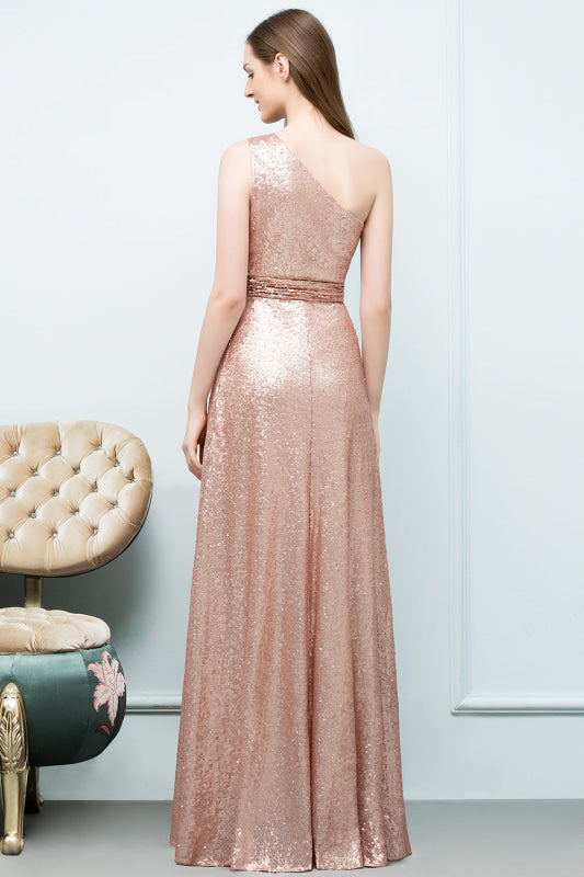 Sequined One-shoulder Ruffles Bridesmaid Dress Long