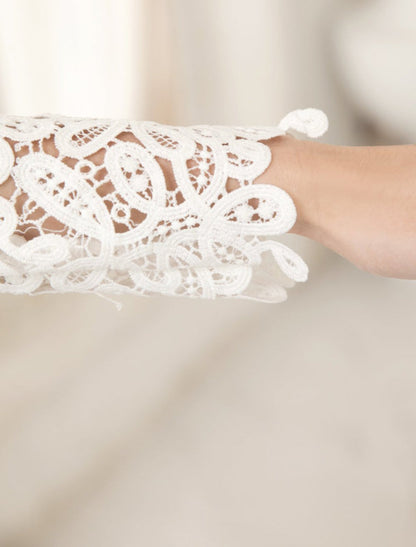 Short Simple Wedding Dresses Lace Long Sleeve Knee Length Bridal Reception Dress
