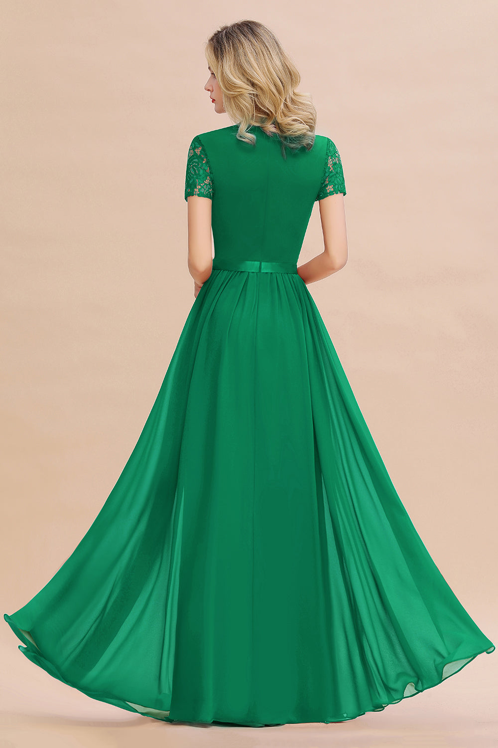 Modest Burgundy Chiffon Bridesmaid Dress Short Sleeves Lace Aline Evening Dress with Sash