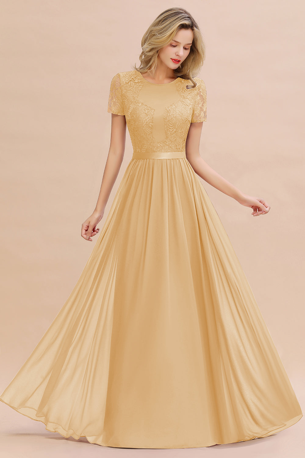 Modest Burgundy Chiffon Bridesmaid Dress Short Sleeves Lace Aline Evening Dress with Sash