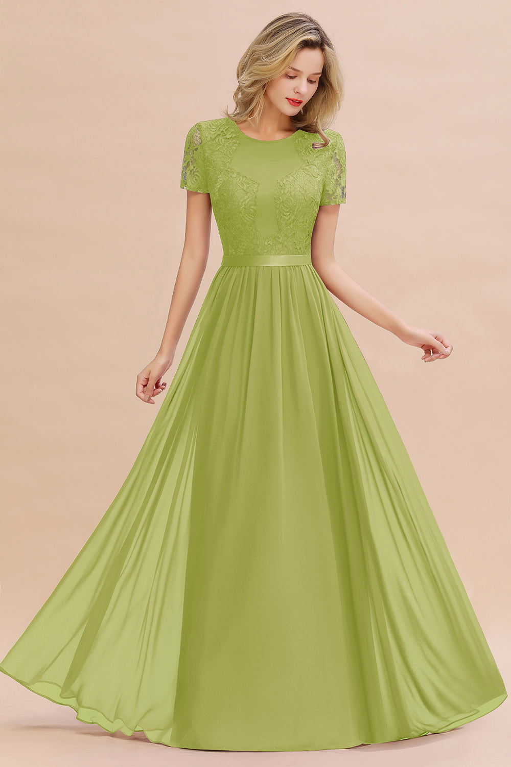 Modest Burgundy Chiffon Bridesmaid Dress Short Sleeves Lace Aline Evening Dress with Sash