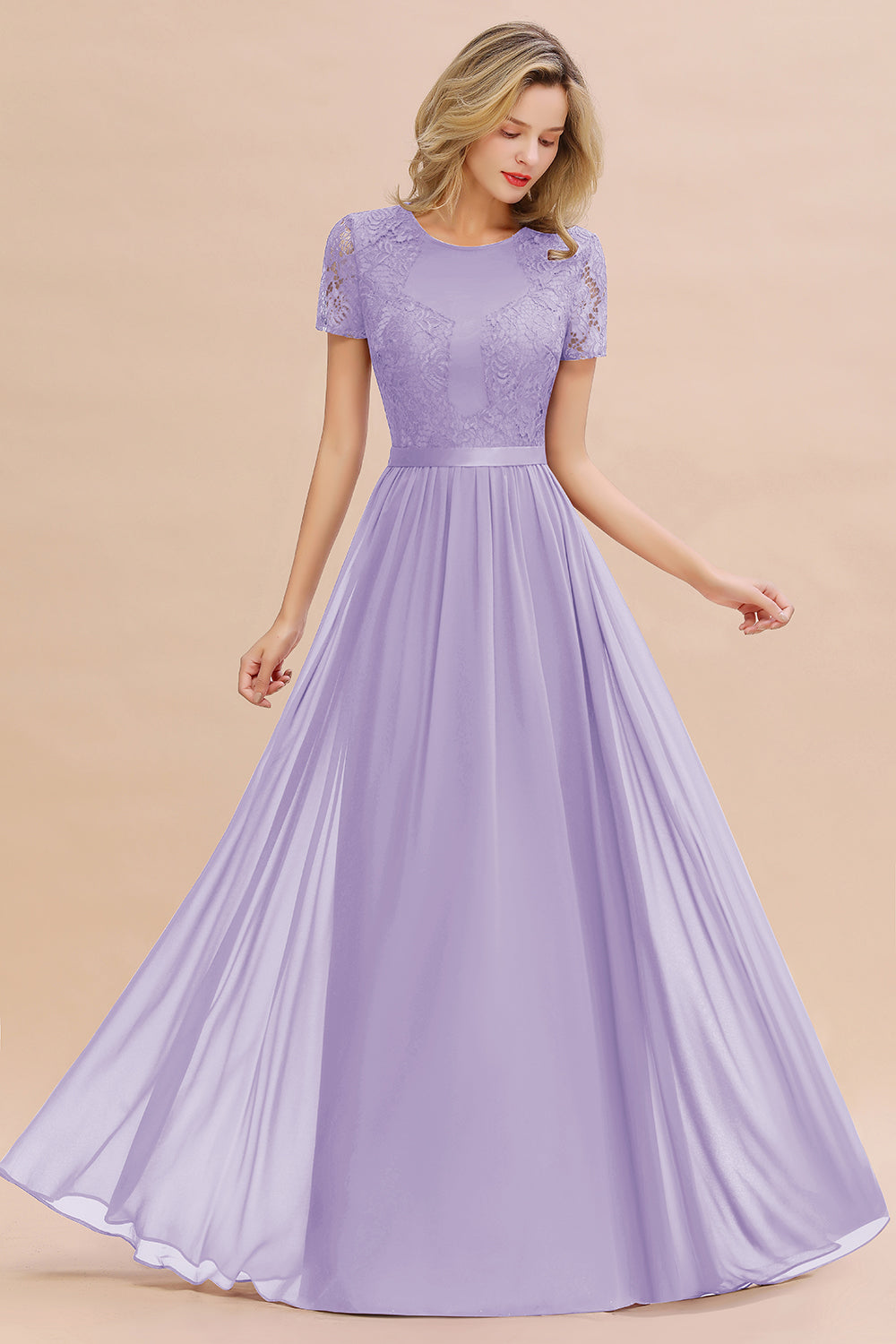 Modest Burgundy Chiffon Bridesmaid Dress Short Sleeves Lace Aline Evening Dress with Sash