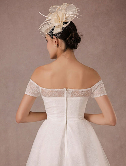 Short Wedding Dress Lace Off The Shoulder Mini A-Line Vintage Bridal Dress