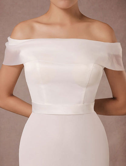 Short Wedding Dress Mermaid Off-The-Shoulder Satin Vintage Ruffles Mini Bridal Summer Wedding Dresses