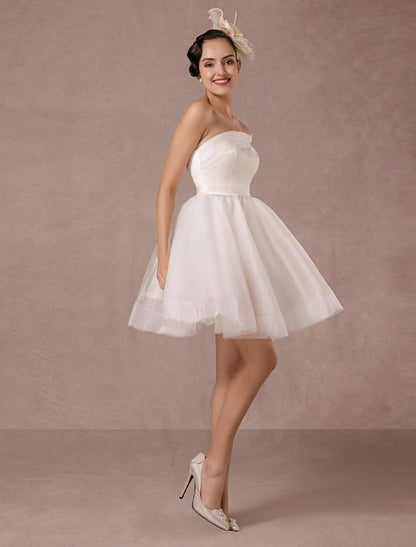 Short Wedding Dress Organza One-Shoulder A-Line Backless Satin Mini Summer Wedding Dresses