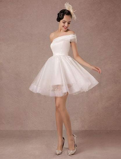 Short Wedding Dress Organza One-Shoulder A-Line Backless Satin Mini Summer Wedding Dresses