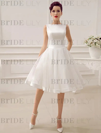 Short Wedding Dress Vintage Bridal Dress 1950’S Bateau Sleeveless Reception Bridal Gown