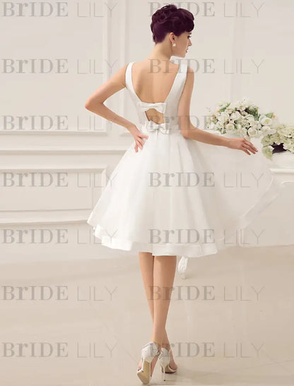Short Wedding Dress Vintage Bridal Dress 1950’S Bateau Sleeveless Reception Bridal Gown