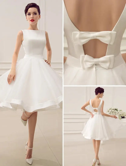 Short Wedding Dress Vintage Bridal Dress 1950’S Bateau Sleeveless Reception Bridal Gown