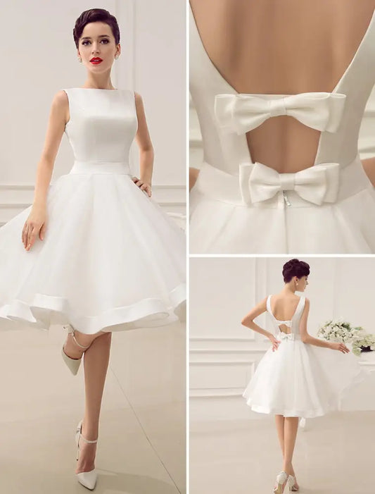 Short Wedding Dress Vintage Bridal Dress 1950’S Bateau Sleeveless Reception Bridal Gown