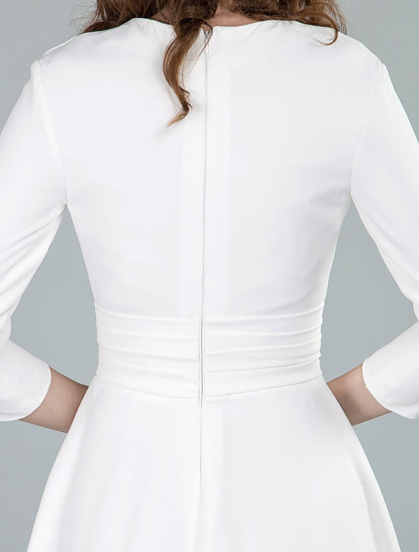 Short Wedding Dresses V Neck 3/4 Length Sleeves A-Line Knee Length Bridal Dress