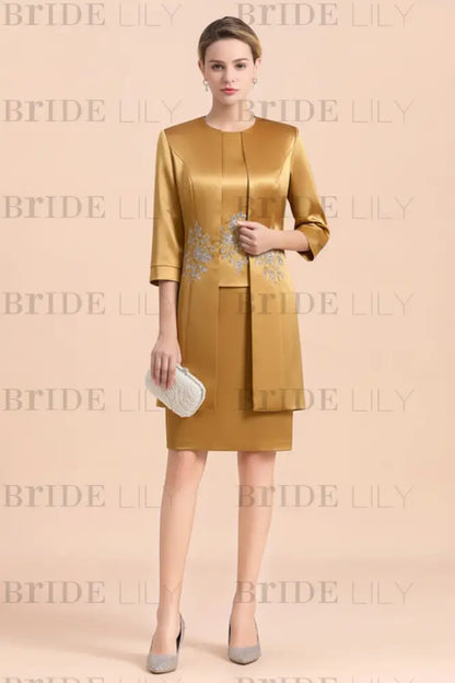 Silver Short Mother Of the Bride Dress Knee-Length Two Pieces Wedding Guest Outfits