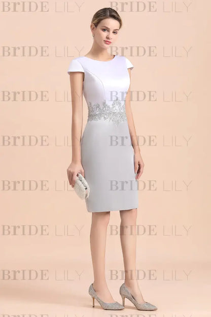 Silver Short Mother Of the Bride Dress Knee-Length Two Pieces Wedding Guest Outfits