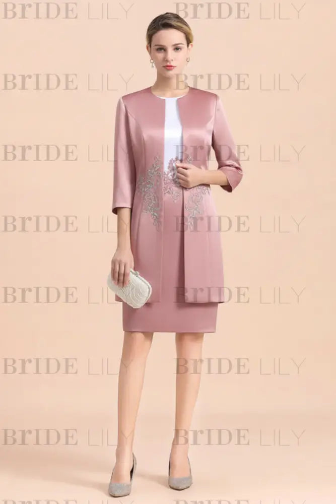 Silver Short Mother Of the Bride Dress Knee-Length Two Pieces Wedding Guest Outfits