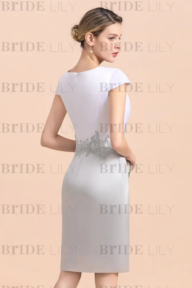 Silver Short Mother Of the Bride Dress Knee-Length Two Pieces Wedding Guest Outfits