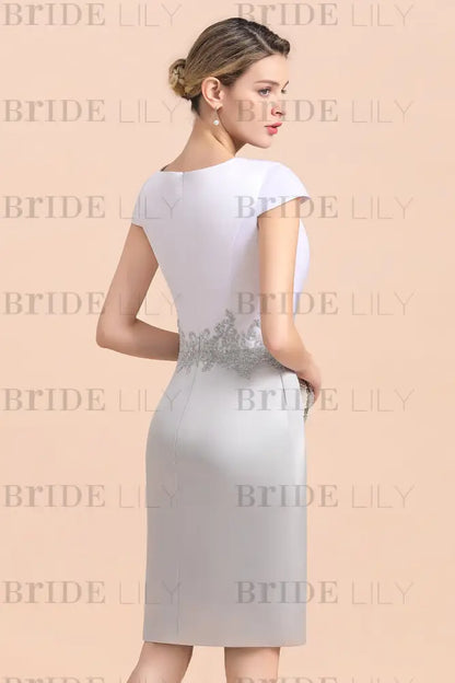 Silver Short Mother Of the Bride Dress Knee-Length Two Pieces Wedding Guest Outfits
