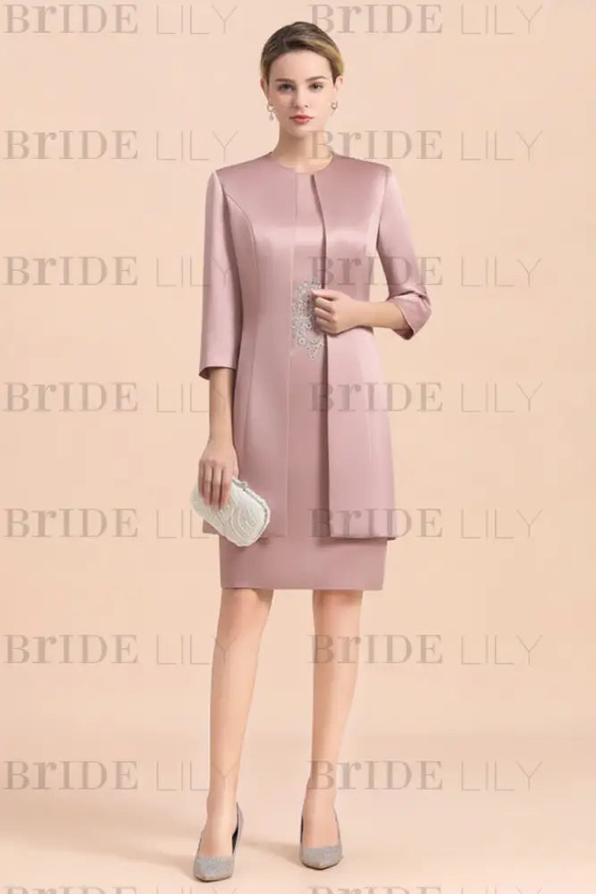 Silver Short Mother Of the Bride Dress Knee-Length Two Pieces Wedding Guest Outfits