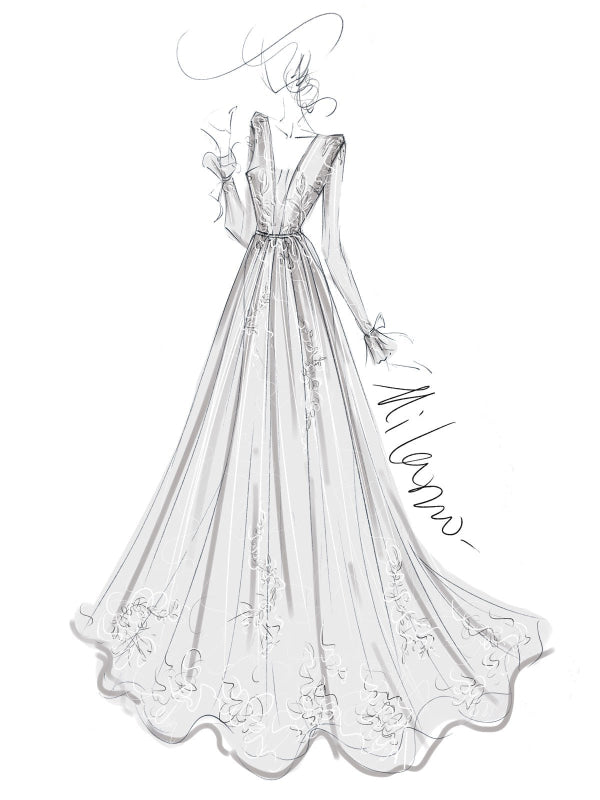 Simple Wedding Dress A Line V Neck Long Sleeves Lace Floor Length Bridal Gowns