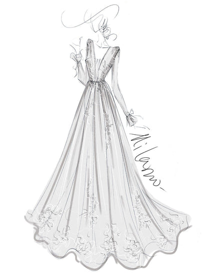 Simple Wedding Dress A Line V Neck Long Sleeves Lace Floor Length Bridal Gowns