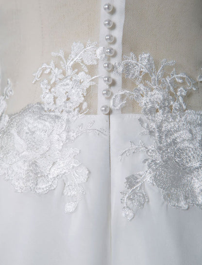 Simple Wedding Dress A Line V Neck Sleeveless Lace Illusion Back Bridal Gowns