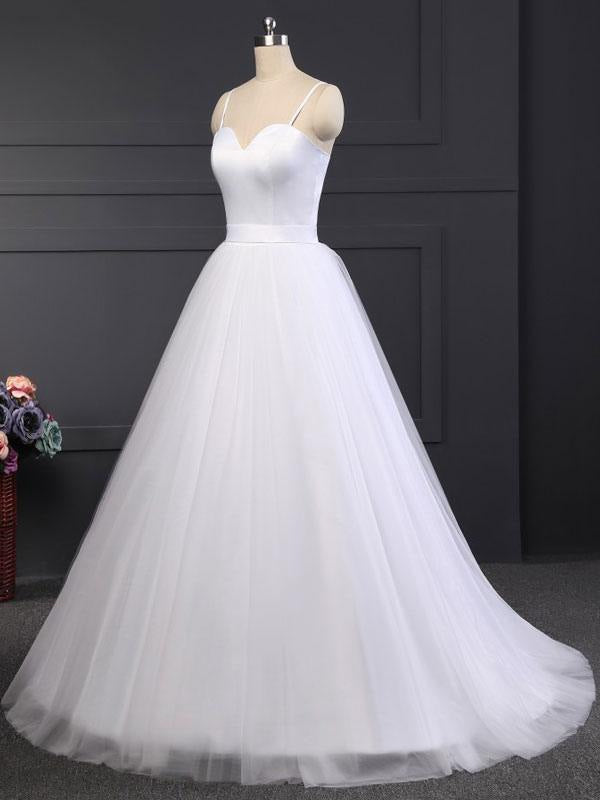 Simple Wedding Dress Tulle Sweetheart Neck Sleeveless Sash A Line Bridal Dresses