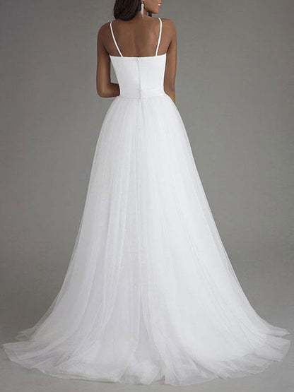 Simple Wedding Dress Tulle Sweetheart Neck Sleeveless Sash A Line Bridal Dresses