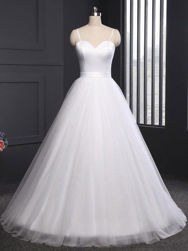 Simple Wedding Dress Tulle Sweetheart Neck Sleeveless Sash A Line Bridal Dresses