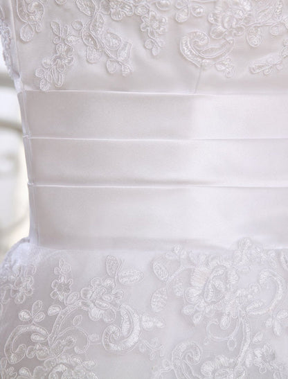 Simple Wedding Dresses Short Lace Applique Illusion Half Sleeve Tea Length Bridal Dress
