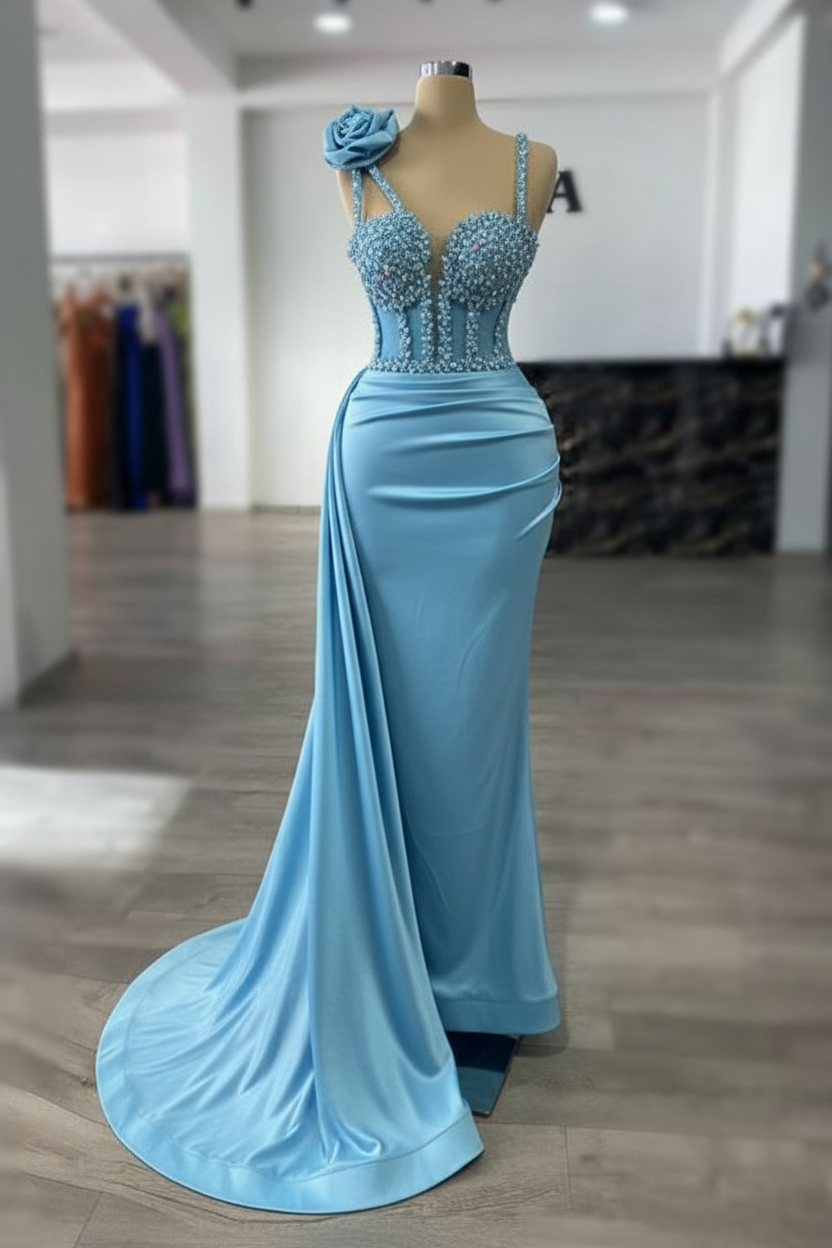 Luxury Glitter Rinstones Mermaid Prom Dresses Sleeveless with Sweep Train