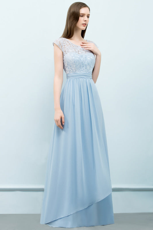 Sleeveless Blue Lace Bridesmaid Dresses Chiffon Wedding Guest Dress